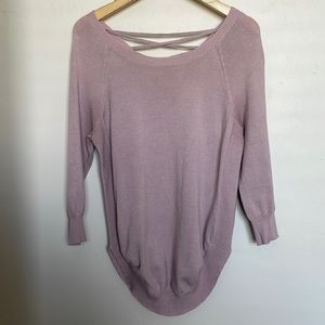 Light purple 3/4 sleeve top with crisscross back